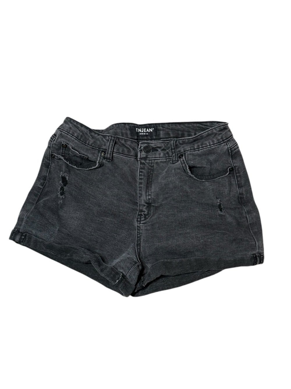 Enjean Black Distressed High-Rise Women’s Denim Shorts Size Large